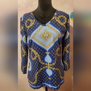 J.McLaughlin Elegant Chain Print Women's Top - Blue and Gold